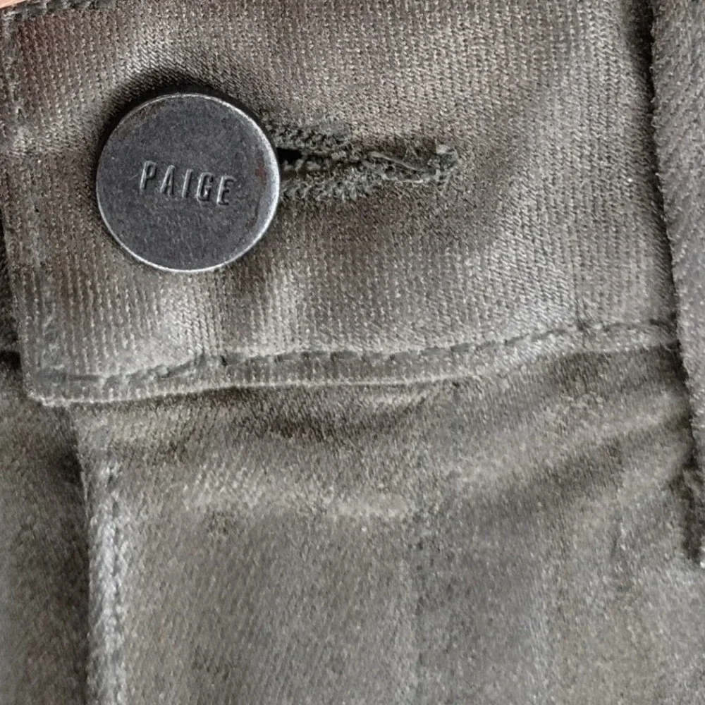Anthro PAIGE Hoxton Ankle High Rise Coated Skinny Jeans Olive Grn 26x27 NWT $216